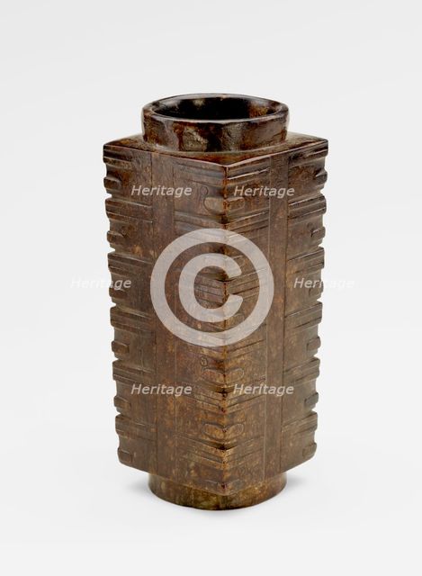 Six-tier tube (cong ?) with masks, probably recut, Late Neolithic period, ca. 3300-2250 BCE. Creator: Unknown.