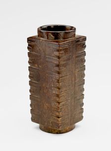 Six-tier tube (cong ?) with masks, probably recut, Late Neolithic period, ca. 3300-2250 BCE. Creator: Unknown