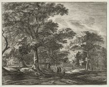 Six view in the wood of the Hague: Two Men Preceded by a Hunter. Creator: Roelant Roghman (Dutch, 1627-1692)