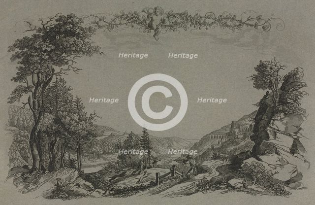 Six Views of Heidelberg Castle: Cover, Hunting Scene , 1820. Creator: Ernst Fries (German, 1801-1833).