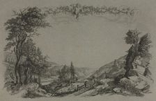 Six Views of Heidelberg Castle: Cover, Hunting Scene , 1820. Creator: Ernst Fries (German, 1801-1833)