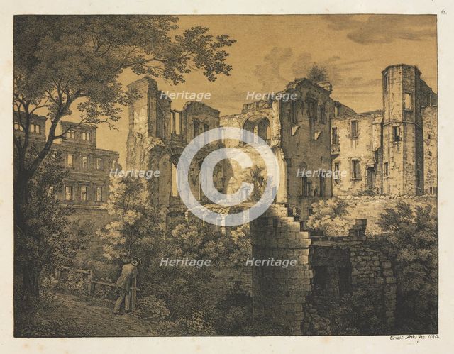 Six Views of Heidelberg Castle: Western Part , 1820. Creator: Ernst Fries (German, 1801-1833); Mohr & Winter, Heidelberg.