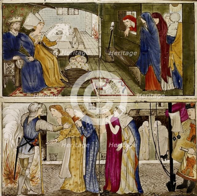 Sixteen tiles form eight illustrations of the 'Briar Rose' tale, 1862-1865. Artists: William Morris, Sir Edward Coley Burne-Jones.