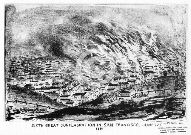 'Sixth Great Conflagration in San Francisco', Californa, 1851 (1937).Artist: J de Vere