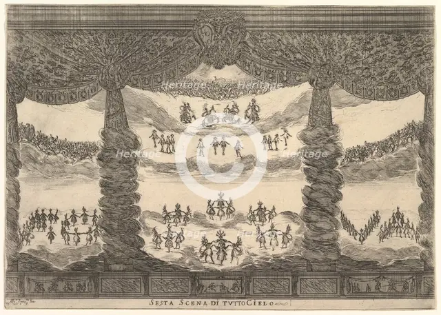 Sixth scene, the heavens, from 'The marriage of the gods' (Le nozze degli Dei), 1637. Creator: Stefano della Bella.