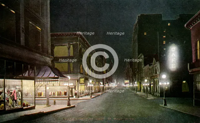 Sixth Street at night, St Paul, Minnesota, USA, 1915. Artist: Unknown