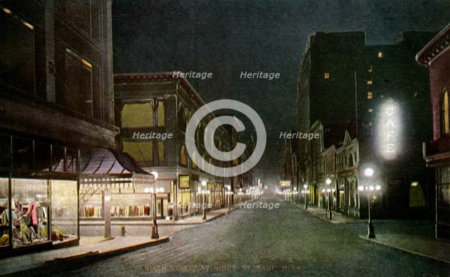 Sixth Street at night, St Paul, Minnesota, USA, 1915. Artist: Unknown