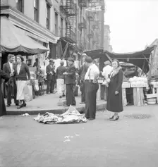 Sixth Street and Avenue C, New York City - Background photo for Hightstown project, 1936. Creator: Dorothea Lange