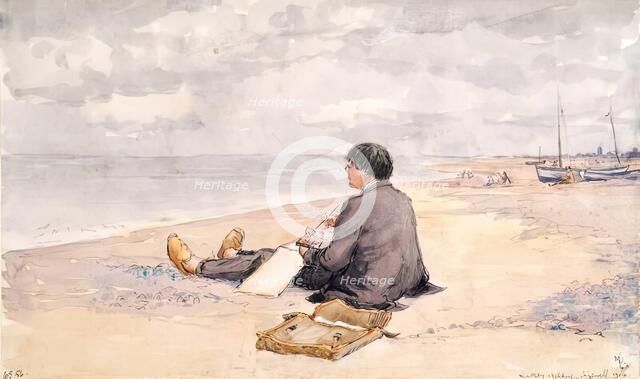 Sizewell - James McBey Sketching, 1914. Creator: Martin Hardie.