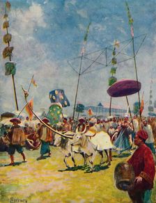 Siamese Farmers Celebrating the Annual Rice Ploughing Festival 1913. Artist: Edwin Norbury