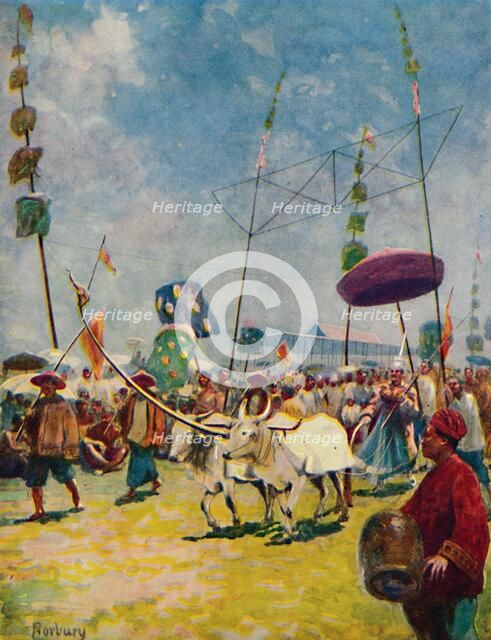 'Siamese Farmers Celebrating the Annual Rice Ploughing Festival', 1913. Artist: Edwin Norbury.