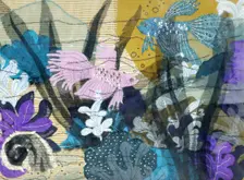 Siamese fighting fish, fabric collage, 1970s. Creator: Shirley Markham