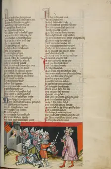Sibbechai Ordering the Murder of Saph; Weltchronik, about 1400-1410. Creator: Unknown