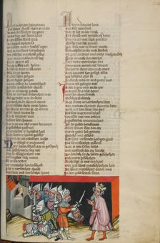 Sibbechai Ordering the Murder of Saph; Weltchronik, about 1400-1410. Creator: Unknown