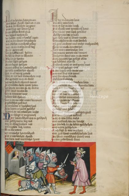 Sibbechai Ordering the Murder of Saph; Weltchronik, about 1400-1410. Creator: Unknown.