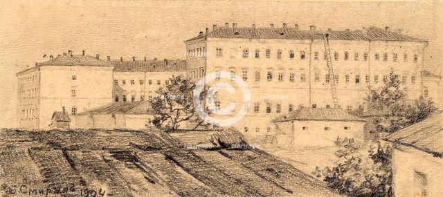 Siberian Cadet Corps in Omsk as Viewed from the Irtysh River, 1904. Creator: Boris Vasilievich Smirnov.