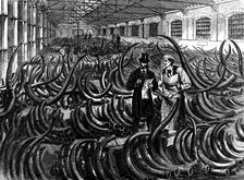 Siberian mammoth tusks on the ivory floor at the London Docks, 1873. Creator: Unknown