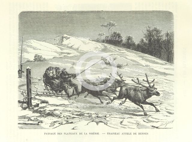 Siberian Plateau Landscape - Reindeer Sleigh, 1889.  Creator: Dumont.