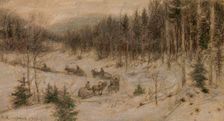 Siberian Road in Winter. A String of Carts Going from "Rasseia" to the Krasnoyarsk Region, 1904. Creator: Boris Vasilievich Smirnov