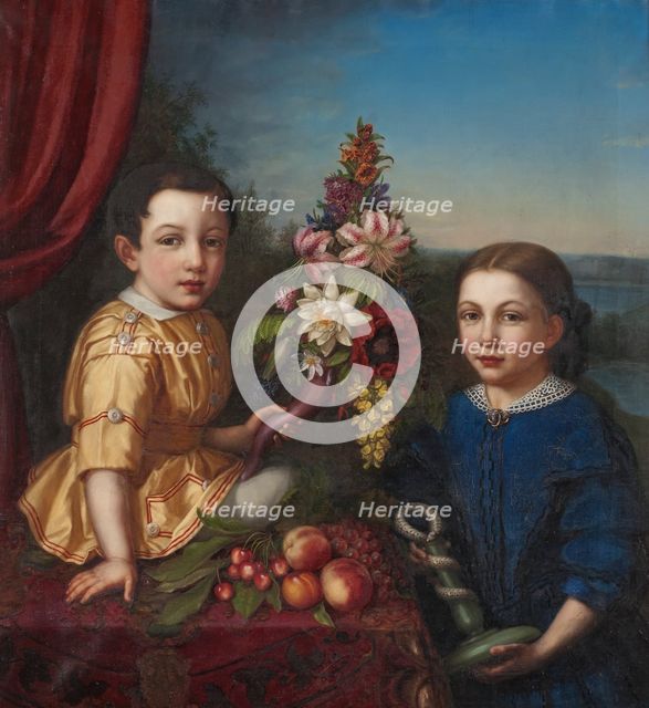 Siblings Henrietta Fredrika von Arbin (1852-1880) and Axel Otto Fredrik von Arbin, c1860. Creator: Sophie Adlersparre.