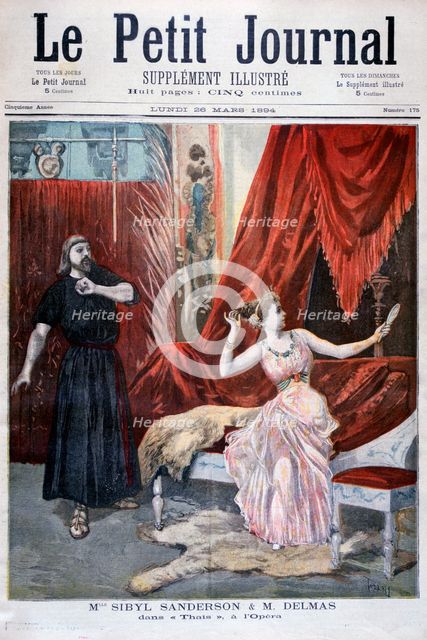 Sibyl Sanderson and Delmas in Jules Massenet 's opera Thais, Paris, 1894. Artist: Oswaldo Tofani