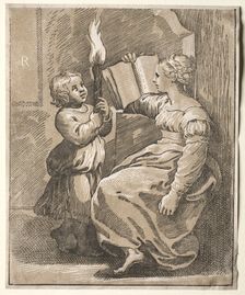 Sibyl Reading with a Child Holding a Torch, 1518-27. Creator: Ugo da Carpi (Italian, c. 1479-c. 1532)