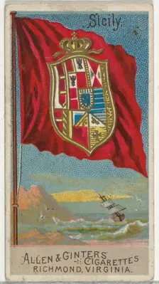 Sicily, from Flags of All Nations, Series 2 (N10) for Allen & Ginter Cigarettes Brands, 1890. Creator: Allen & Ginter