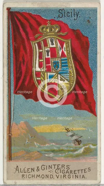 Sicily, from Flags of All Nations, Series 2 (N10) for Allen & Ginter Cigarettes Brands, 1890. Creator: Allen & Ginter.