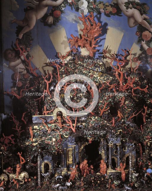 Sicilian birth in coral, silver and enamels, brought by King Philip II in 1570.