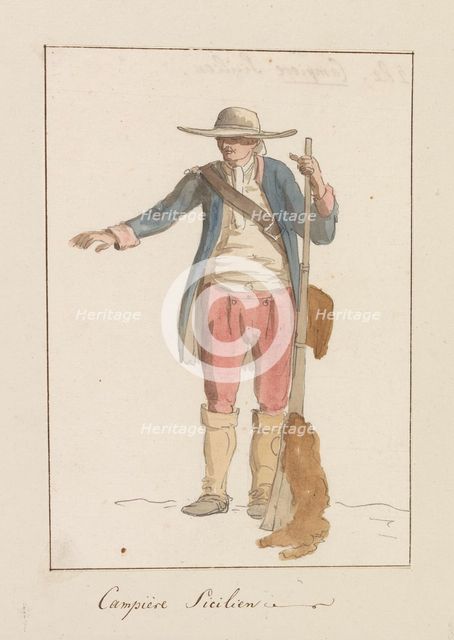 Sicilian man in local traditional costume, 1778. Creator: Louis Ducros.