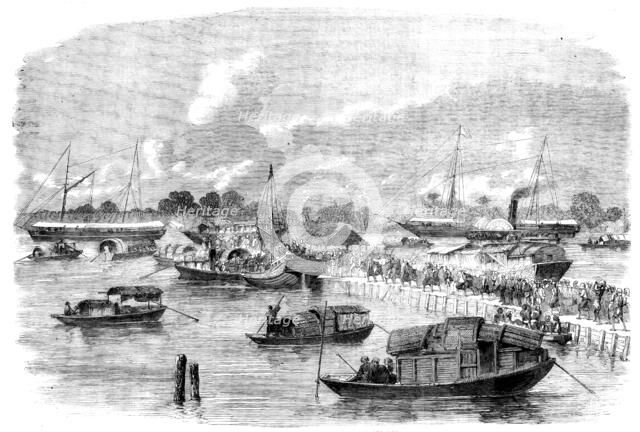 Sick and Wounded embarking at Hong-Kong on board the Steamer "Canton", 1858. Creator: Unknown.