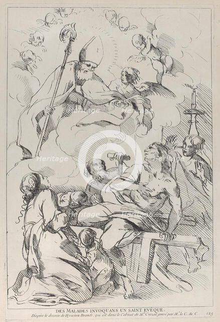 Sick people summoning a Bishop saint, who appears at upper left, 1729-40. Creator: Caylus, Anne-Claude-Philippe de.