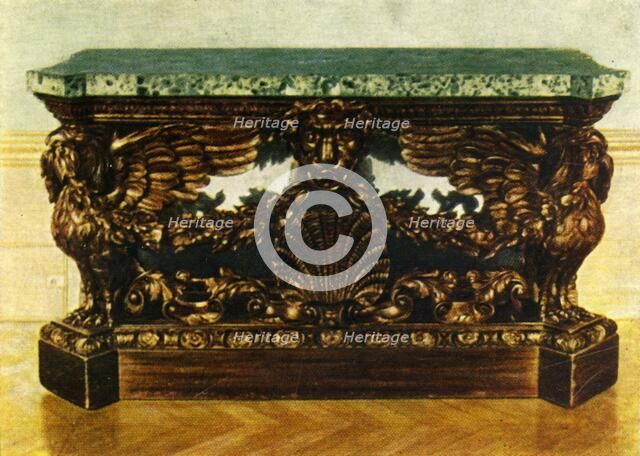 'Side-Table of Carved Oak (about 1730)', 1938. Creator: Unknown.