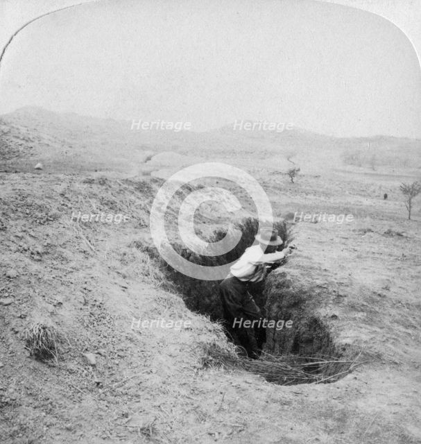 Side view of a Boer trench at the foot of Hlangwane Hill, South Africa, 1901. Artist: Underwood & Underwood