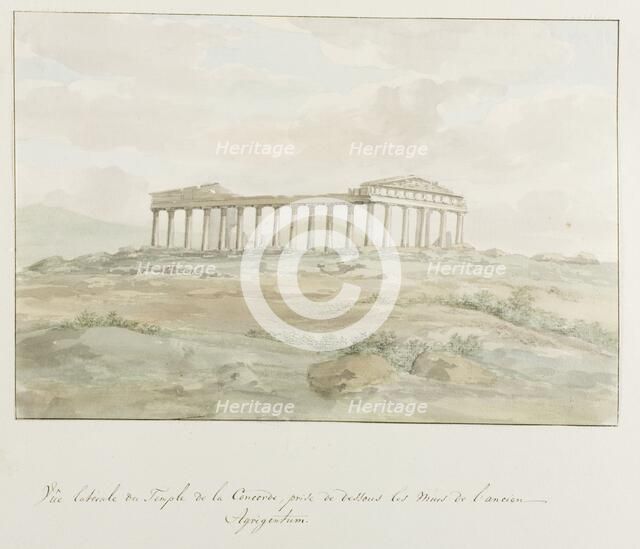 Side view of the Temple of Concordia within the walls of Ancient Agrigento, 1778.  Creator: Louis Ducros.