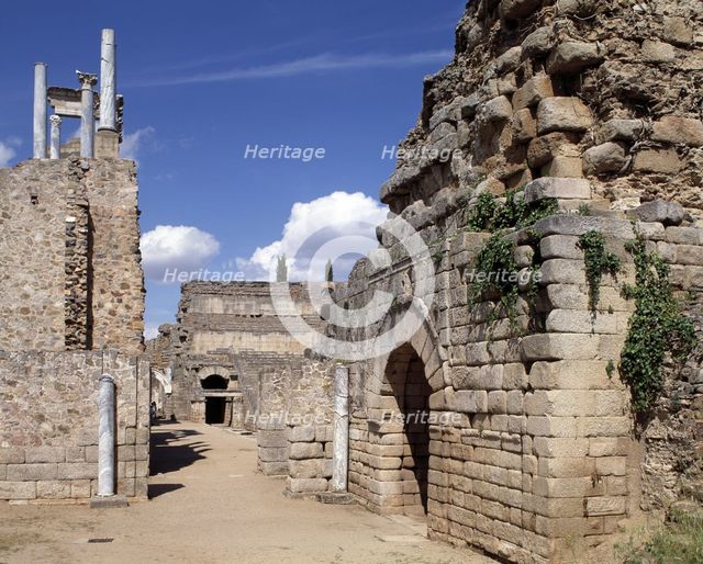 Side entrance to the scene of the Roman Theatre of Merida.
