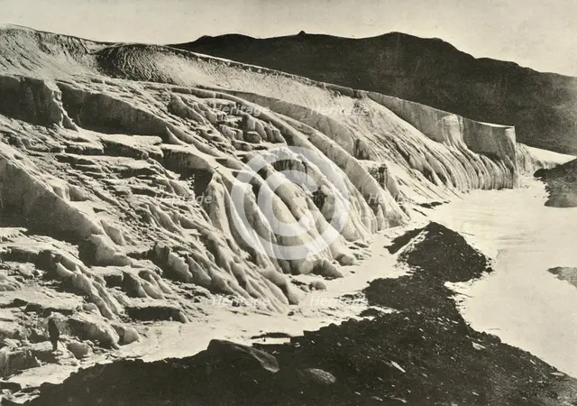 'Side of Ferrar Glacier. Figure of Man in Lower Left Corner', c1908, (1909).  Artist: Unknown.