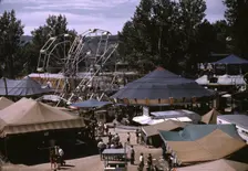 Side shows at the Vermont state fair, Rutland, 1941. Creator: Jack Delano