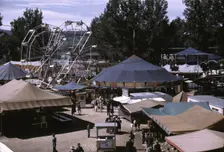 Side shows at the Vermont state fair, Rutland, 1941. Creator: Jack Delano