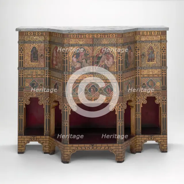 Sideboard and Wine Cabinet, London, 1859. Creators: William Burges, Nathaniel Hubert John Westlake, Harland & Fisher.