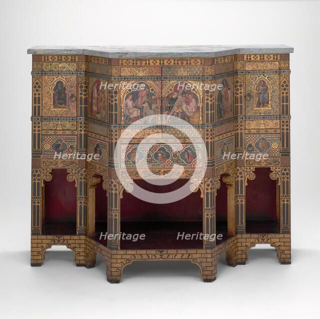 Sideboard and Wine Cabinet, London, 1859. Creators: William Burges, Nathaniel Hubert John Westlake, Harland & Fisher.
