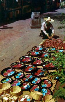 Sidewalk merchant, Olvera Street, Los Angeles, California, USA, 1953