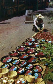 Sidewalk merchant, Olvera Street, Los Angeles, California, USA, 1953