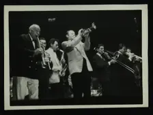 Sidney Bechet (soprano saxophone) and Humphrey Lyttelton playing at Colston Hall, Bristol, 1956. Creator: Denis Williams