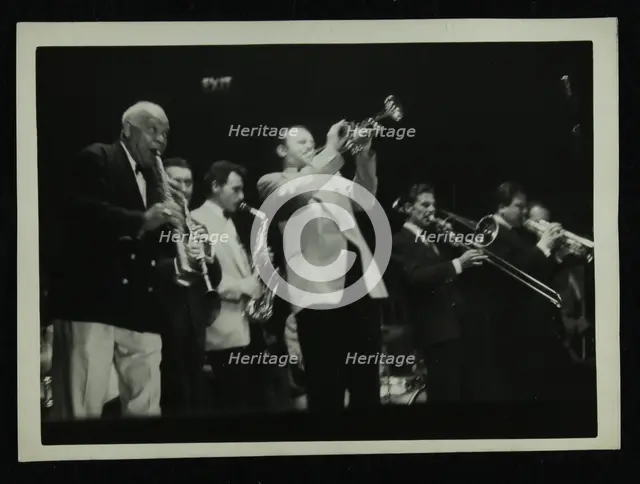 Sidney Bechet (soprano saxophone) and Humphrey Lyttelton playing at Colston Hall, Bristol, 1956. Creator: Denis Williams.