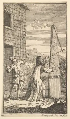 Sidrophel Examining the Kite Through His Telescope (Seventeen Small Illustrations for S..., 1721-26. Creator: William Hogarth