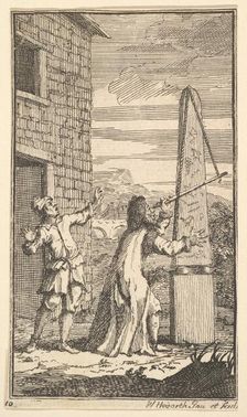 Sidrophel Examining the Kite Through His Telescope (Seventeen Small Illustrations for S..., 1721-26. Creator: William Hogarth