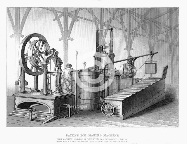 Siebe and Harrison's patent ice-making machine, 1862. Artist: Unknown