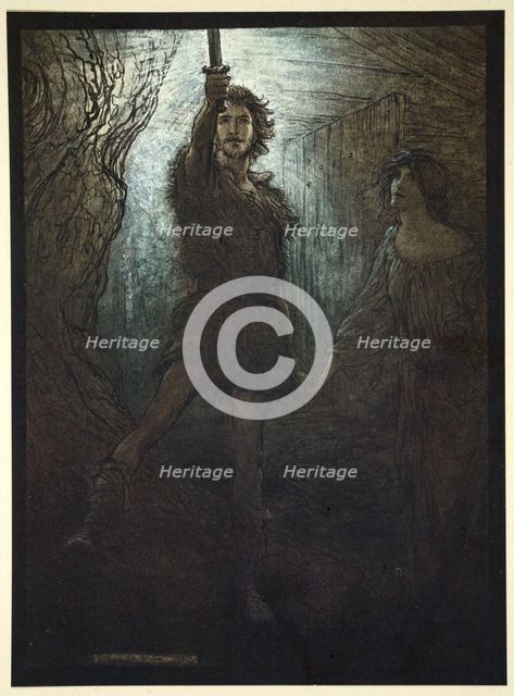 'Siegmund the Walsung thou does see! As bride gift he brings thee his sword', 1910.  Creator: Arthur Rackham.
