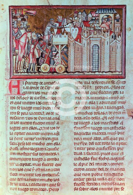 Siege and assault on the city of Belina, defended by King Aynart, Miniature in 'The great achieve…